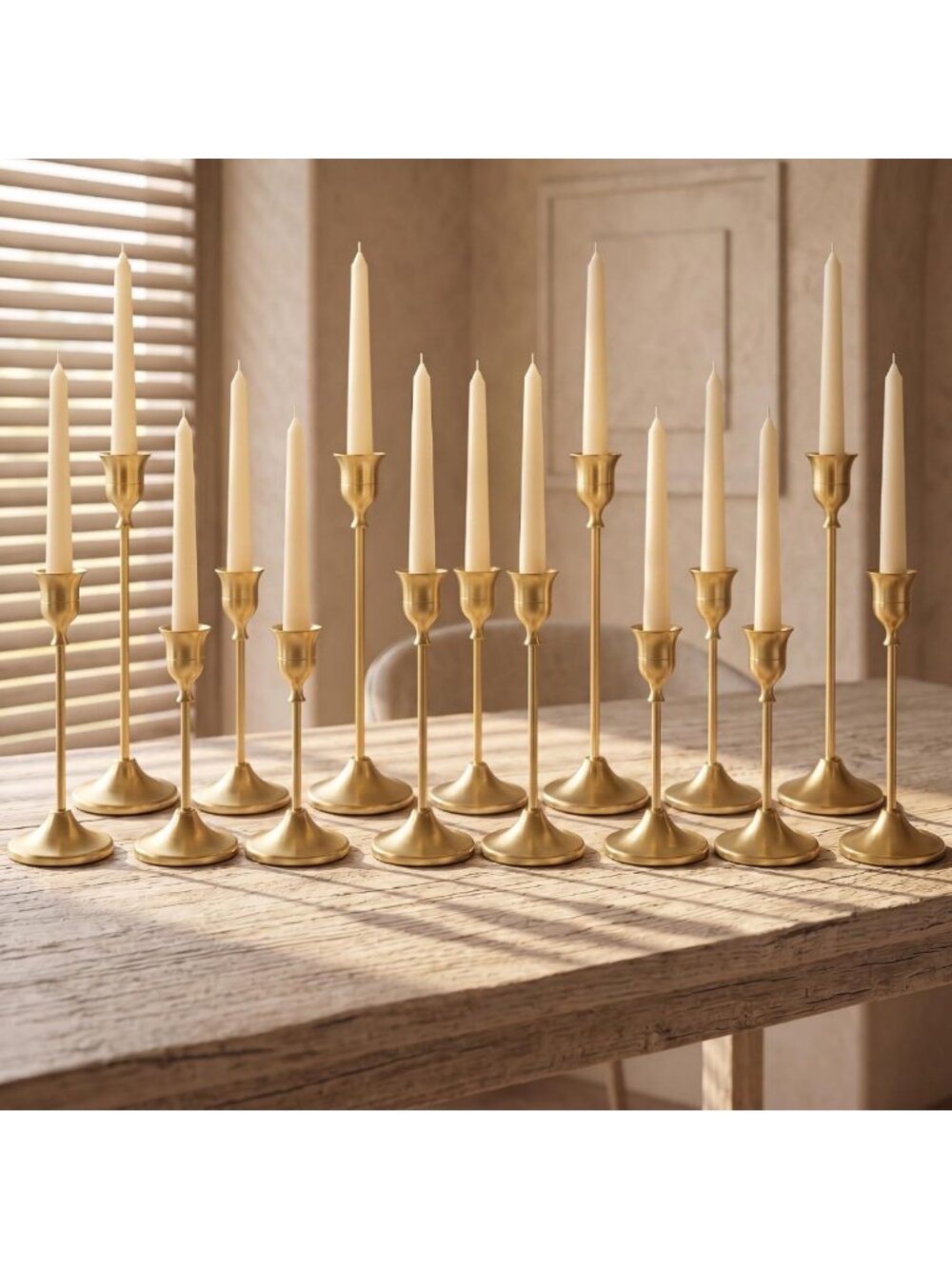 24 Pcs Vintage Gold Candlestick Holders - Tall Metal Taper Stands for Weddings